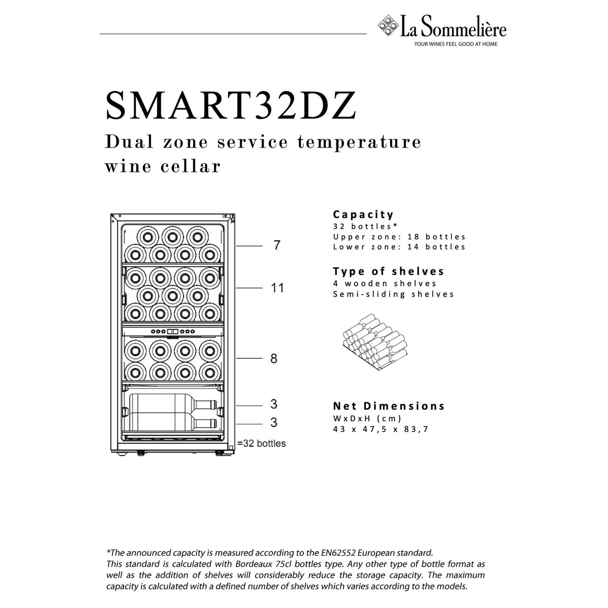 La Sommeliere - 32 Bottle Dual Zone Wine Cooler - SMART32DZ