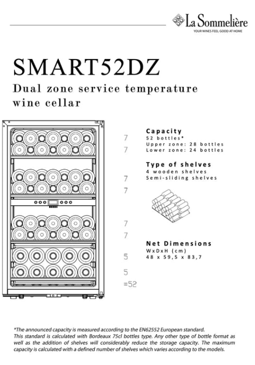 La Sommelière SMART52DZ – Vinoteca conectada de doble zona – 52 botellas