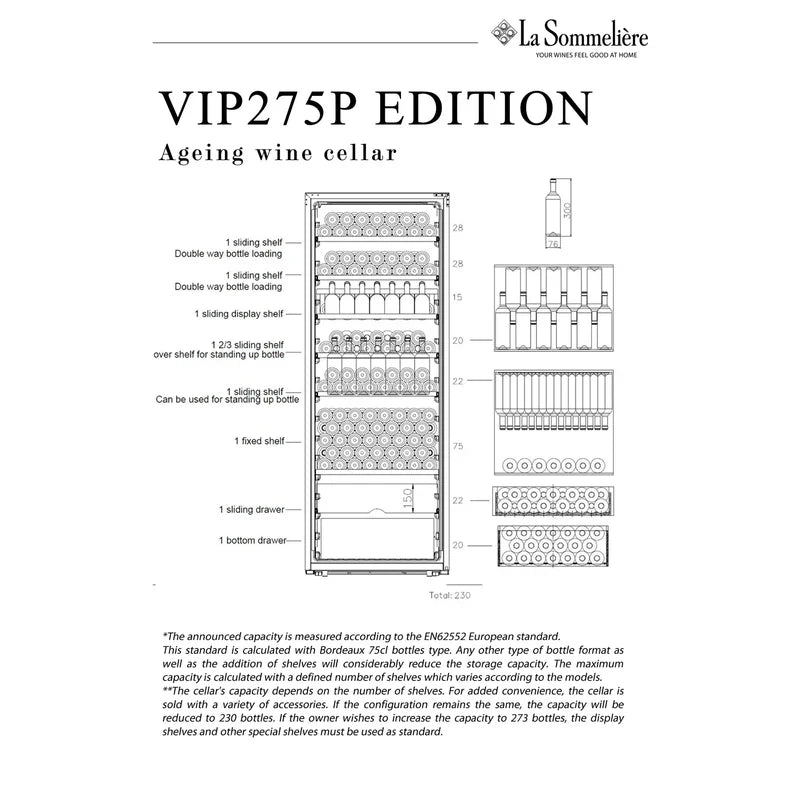 La Sommeliere - 273 Bottle Single Zone Wine Cabinet - VIP275P Edition