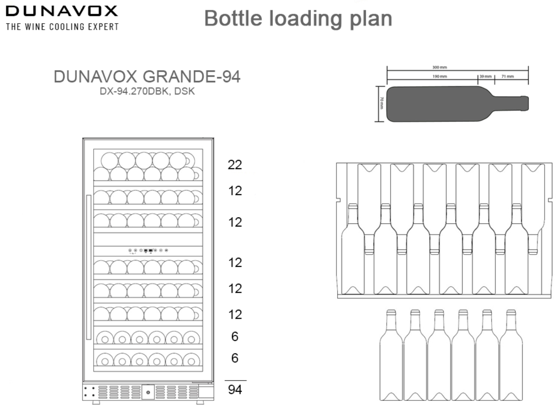 Dunavox DX-94.270SDSK - 94 Bottle Freestanding/Built-In Dual Zone Wine Cooler
