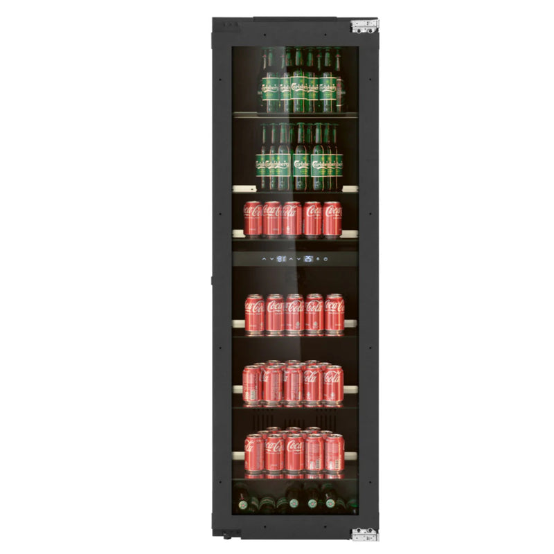 Black Cella Berr cooler with drinks on a white background
