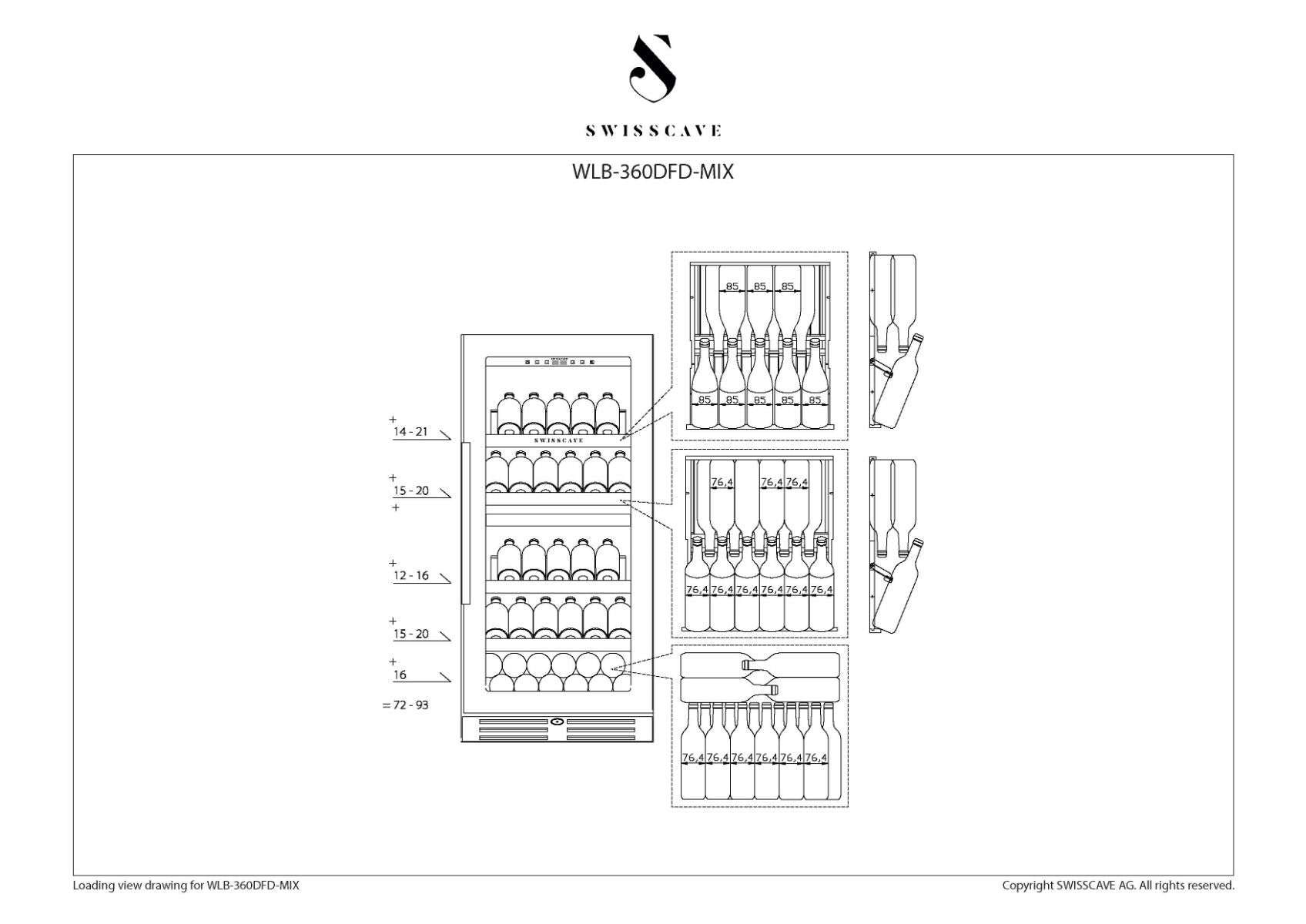 Swisscave - Premium Edition 93 Bottle Dual Zone Wine Cooler - WLB-360DFD-MIX