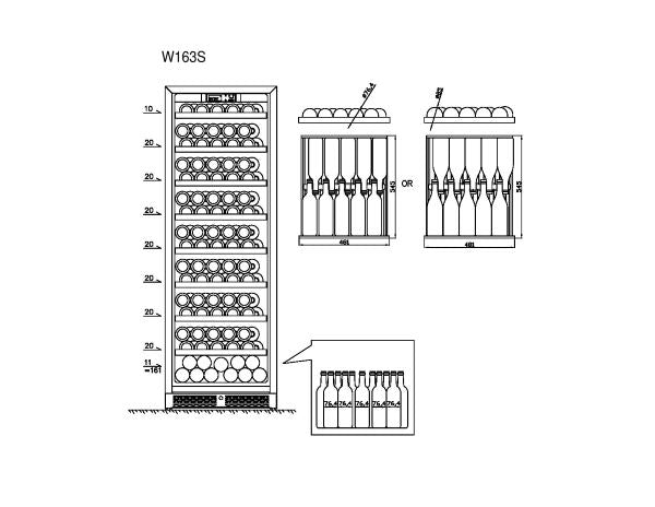 CELLA - 151 Bottle Single Zone Wine Fridge - W163S-BLACK