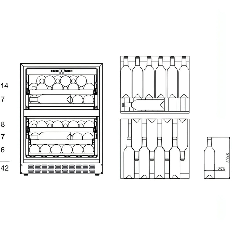 mQuvée - WineCave 60DD Fullglass Black Dual Zone Wine Fridge