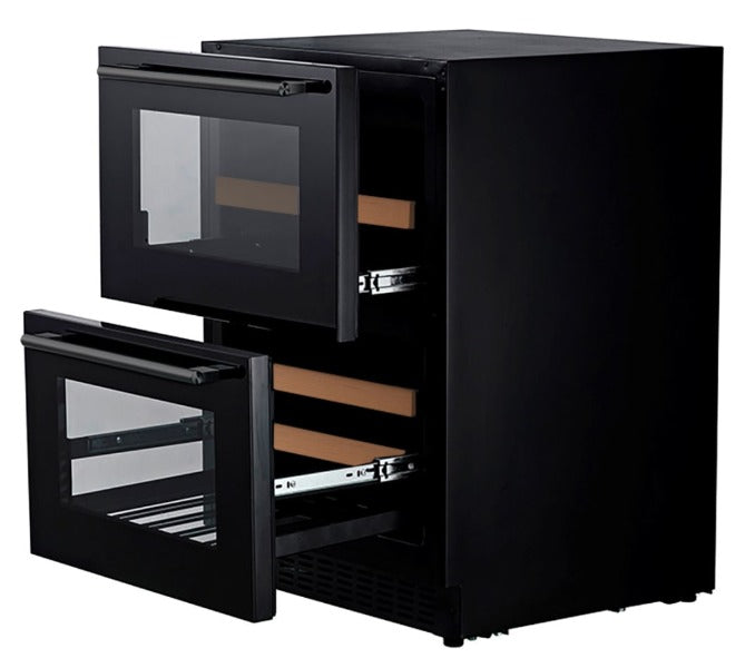 mQuvée - WineCave 60DD Fullglass Black Dual Zone Wine Fridge