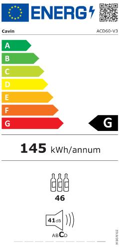 Cavin - Arctic Collection 60D Fullglass Black Wine Fridge