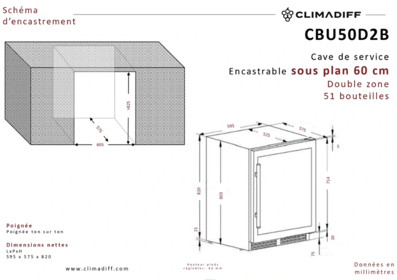 Climadiff - 51 Bottle Dual Zone Wine Cooler - CBU50D2B