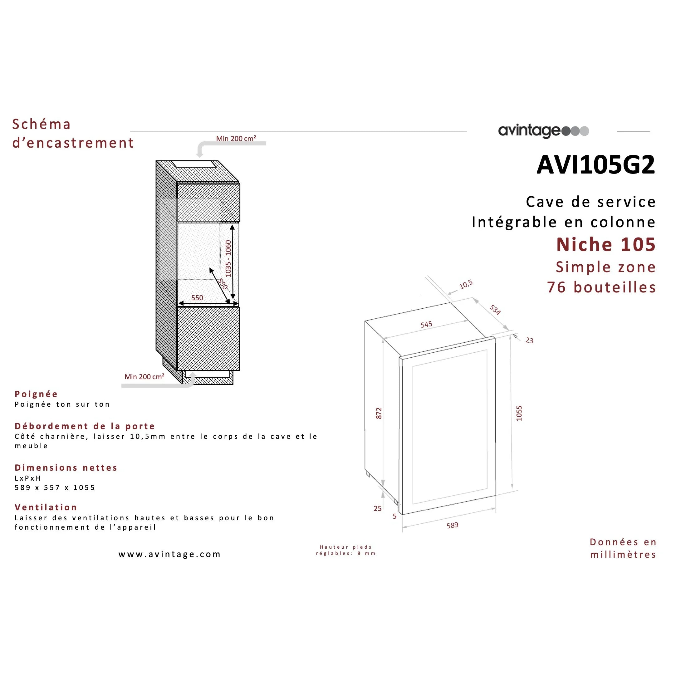 Avintage - 62 Bottle Dual Zone Integrated Wine Cooler - AVI105G2
