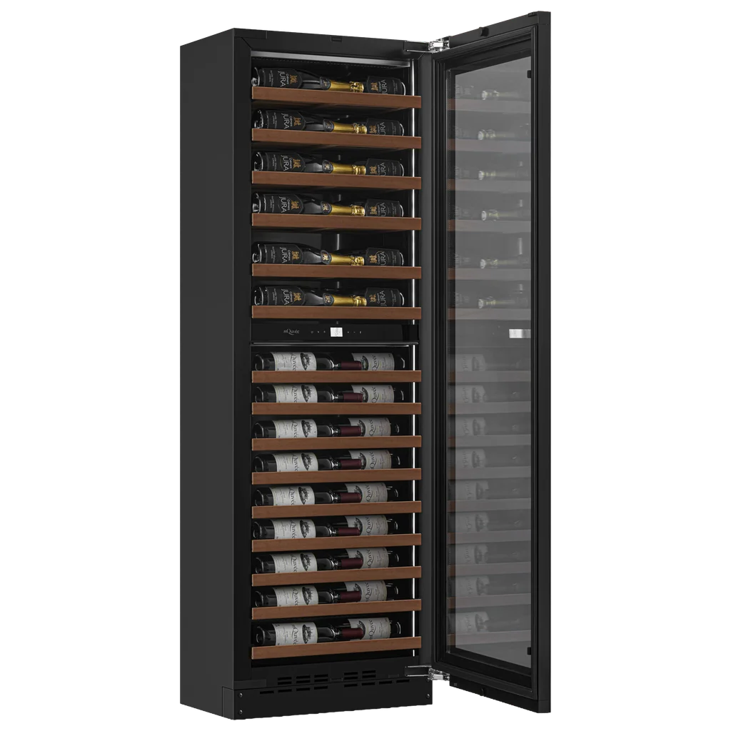 mQuvée WineCave Slim 182D Fullglass Black – Vinoteca de doble zona – 57 botellas