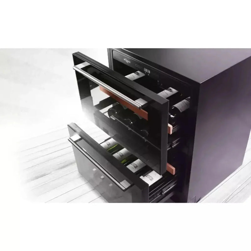 mQuvée - WineCave 60DD Fullglass Black Dual Zone Wine Fridge