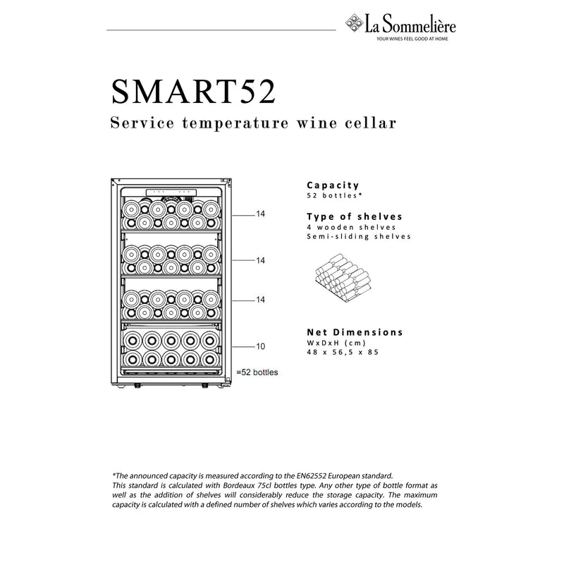 La Sommeliere - 52 Bottle Single Zone Wine Cooler - SMART52