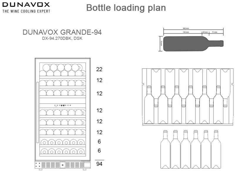 Dunavox DX-94.270SDSK - 94 Bottle Freestanding/Built-In Dual Zone Wine Cooler